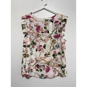 Monteau Los Angeles Women's Floral Flutter Sleeve Blouse Top XL